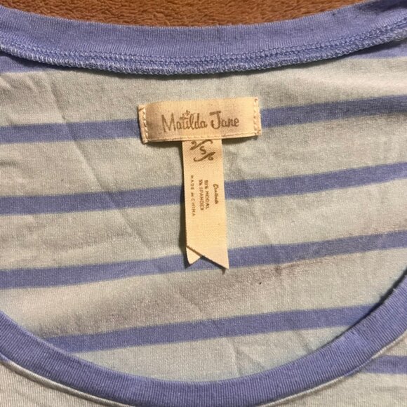 Matilda Jane‎ Women Small Blue Raspberry Stripe 3/4 Sleeve Happy & Free Top (W) - Picture 3 of 5